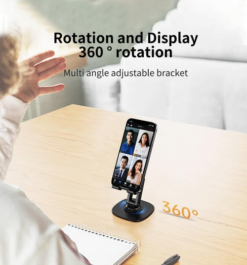 360° Degree Rotating Mobile Phone Holder.Fully Adjustable Foldable Desktop Phone Holder Stand Base.Foldable Desktop Cell Phone Stands for iPhone17 16 15 Pro Xr Xs Max X Plus iPad Samsung(K69-Black)