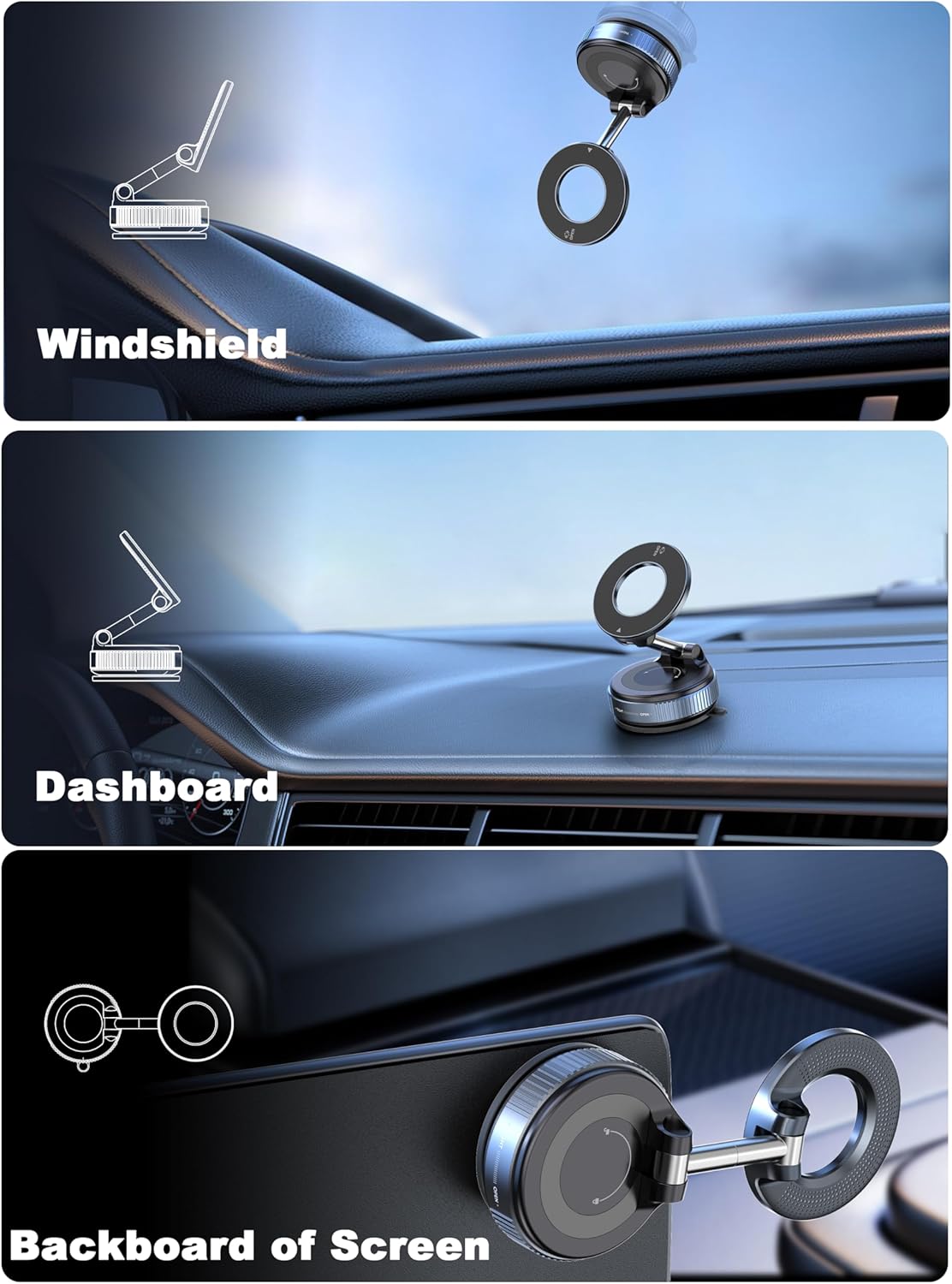 Upgraded 360° Nano Gel Vacuum Magnetic Phone Holder. Car Phone Holder for Magsafe[108+LBS Strongest Suction & 3000gf Strongest Magnetic]. Suction Cup Phone Mount for Car/for iPhone 17 Pro Max